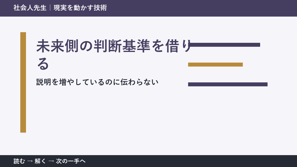 仕事の依頼と成果物のすれ違いで迷ったら、答えより先に読むものがある｜未来側の判断基準を借りる