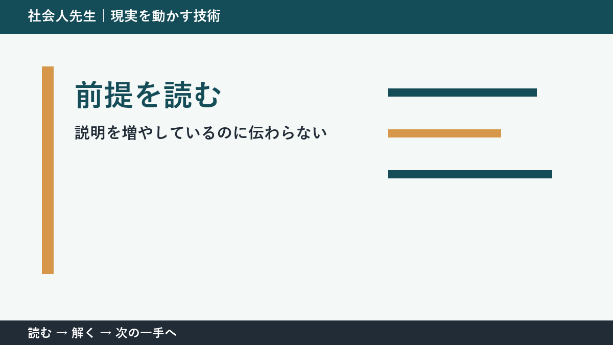 判断を急ぐほど見えなくなるもの｜説明を増やしているのに伝わらないときの前提を読む