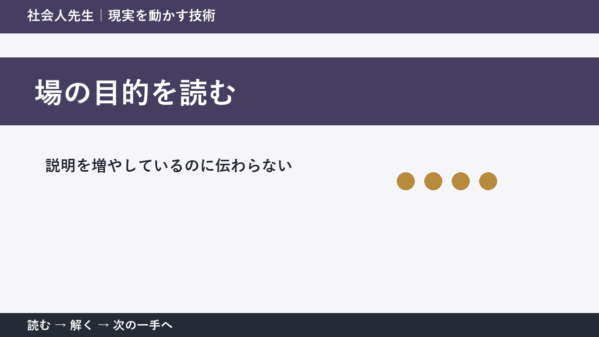 説明を増やしているのに伝わらないとき、何を先に確かめる？｜場の目的を読むの実践