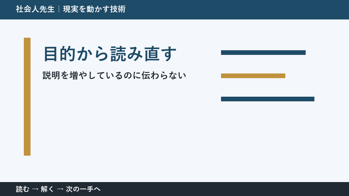 説明を増やしているのに伝わらないとき、視点を一段ずらす｜目的から読み直すを仕事で使う