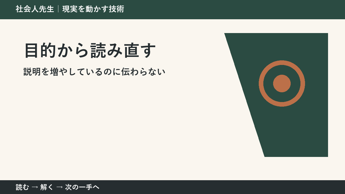 説明を増やしているのに伝わらないとき、視点を一段ずらす｜目的から読み直すを仕事で使う