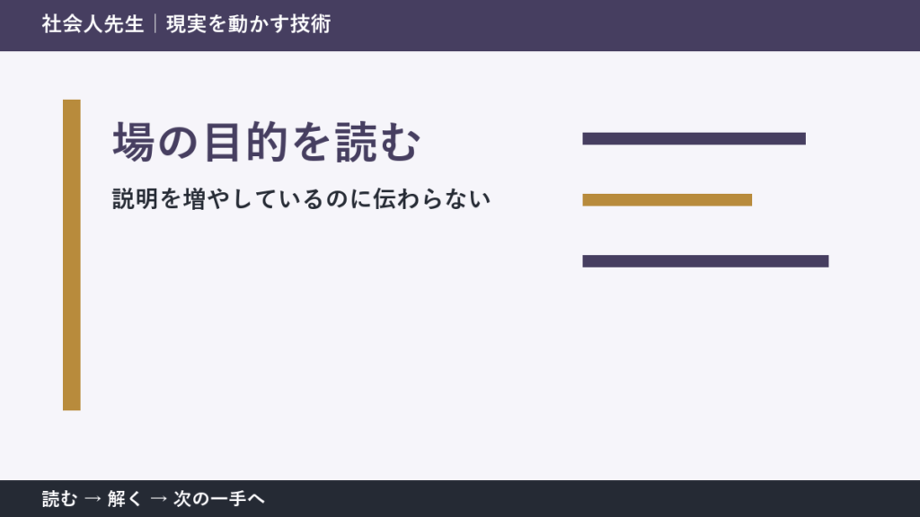 いまの見方を一度疑う｜説明を増やしているのに伝わらないときの場の目的を読む