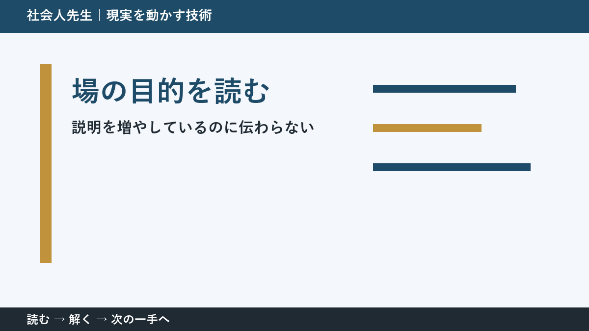 いまの見方を一度疑う｜説明を増やしているのに伝わらないときの場の目的を読む