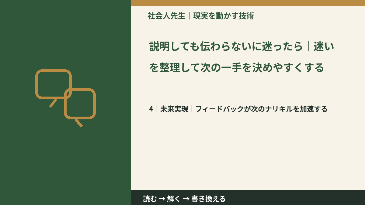 説明しても伝わらないに迷ったら|迷いを整理して次の一手を決めやすくするとき、未来へつながる次の一手は?|フィードバックが次のナリキルを加速する