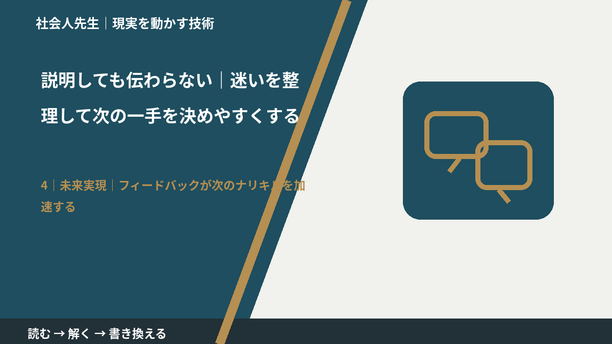 説明しても伝わらない|迷いを整理して次の一手を決めやすくするとき、未来へつながる次の一手は?|フィードバックが次のナリキルを加速する
