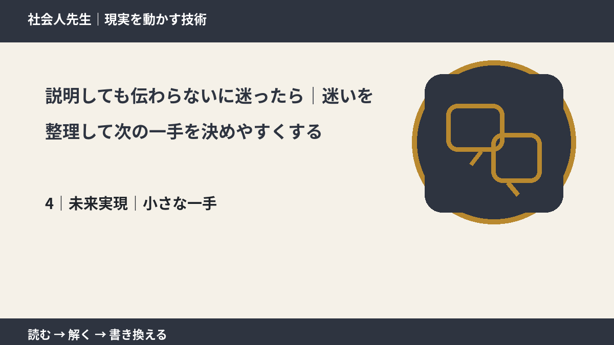 説明しても伝わらないに迷ったら|迷いを整理して次の一手を決めやすくするとき、未来へつながる次の一手は?|小さな一手
