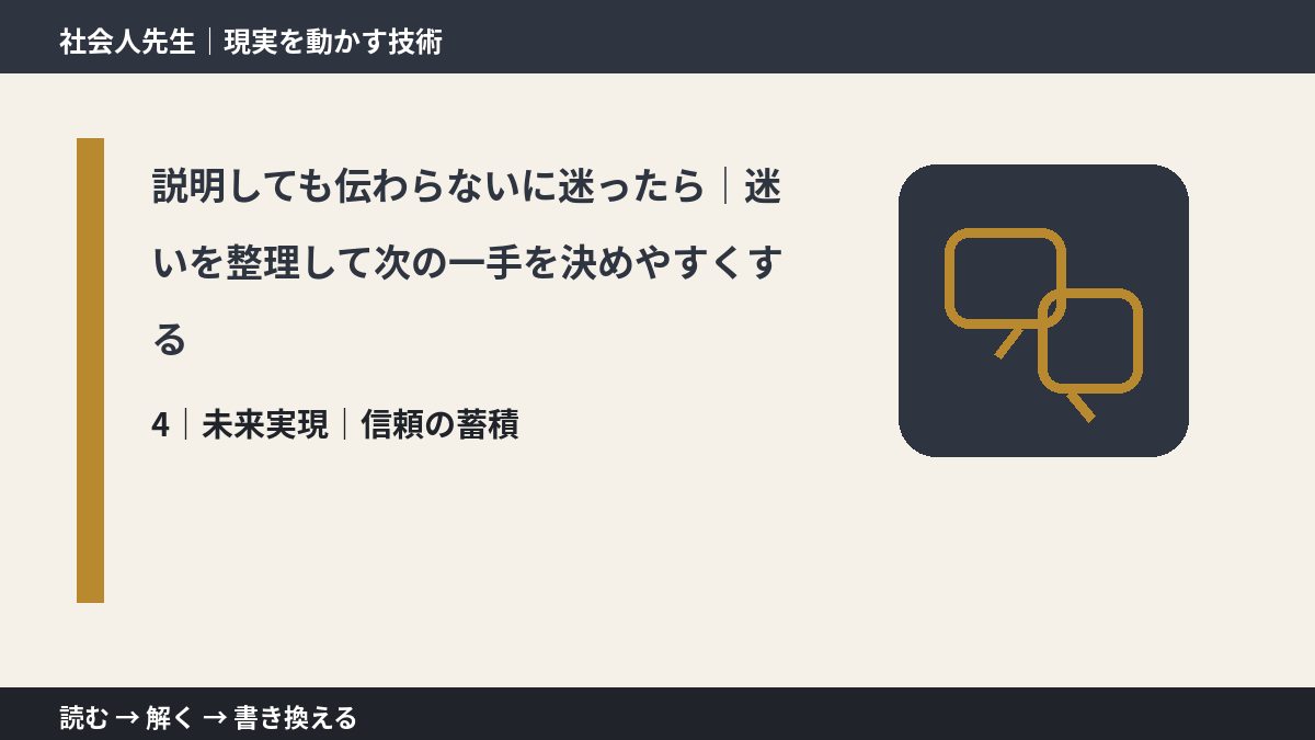 説明しても伝わらないに迷ったら｜迷いを整理して次の一手を決めやすくするとき、未来へつながる次の一手は？｜信頼の蓄積