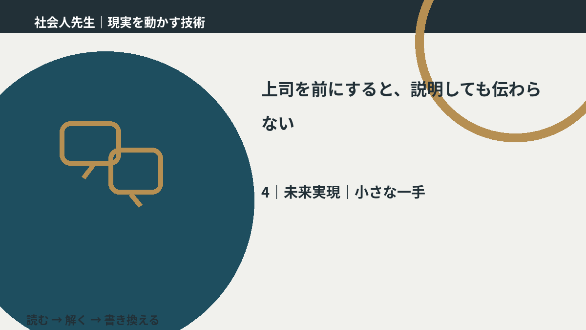 上司を前にすると、説明しても伝わらないとき、未来へつながる次の一手は？｜小さな一手