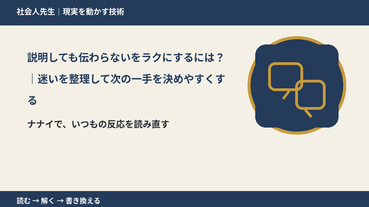 説明しても伝わらないをラクにするには？｜迷いを整理して次の一手を決めやすくするとき、どうする？｜事実と解釈を分ける