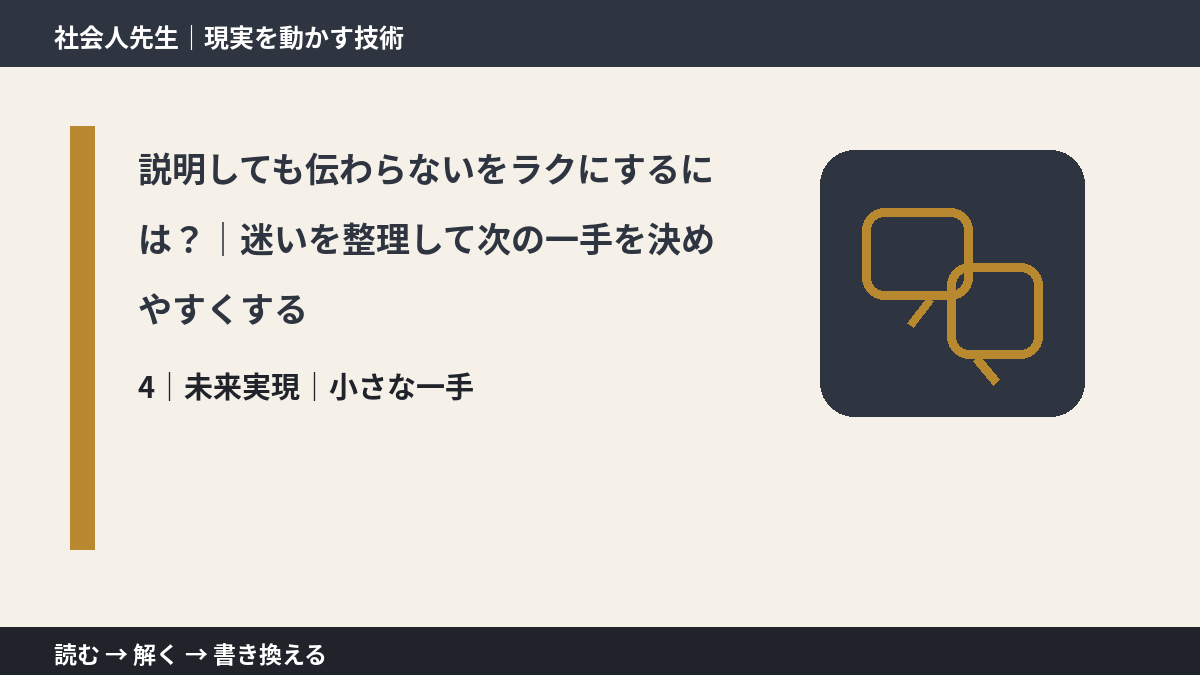 説明しても伝わらないをラクにするには？｜迷いを整理して次の一手を決めやすくするとき、未来へつながる次の一手は？｜小さな一手