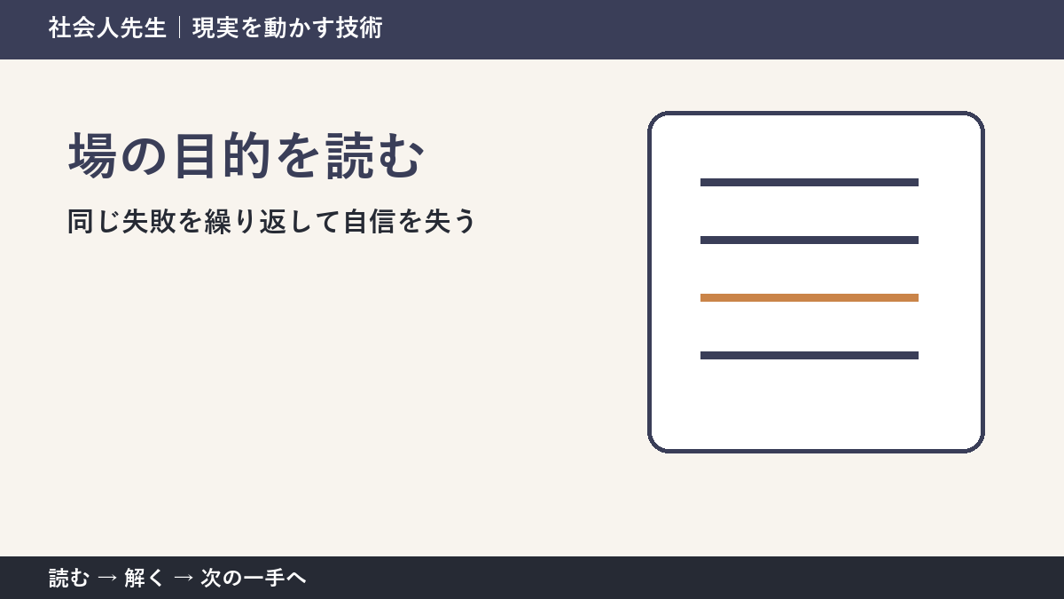仕事のミスを振り返る場面で迷ったら、答えより先に読むものがある｜場の目的を読む