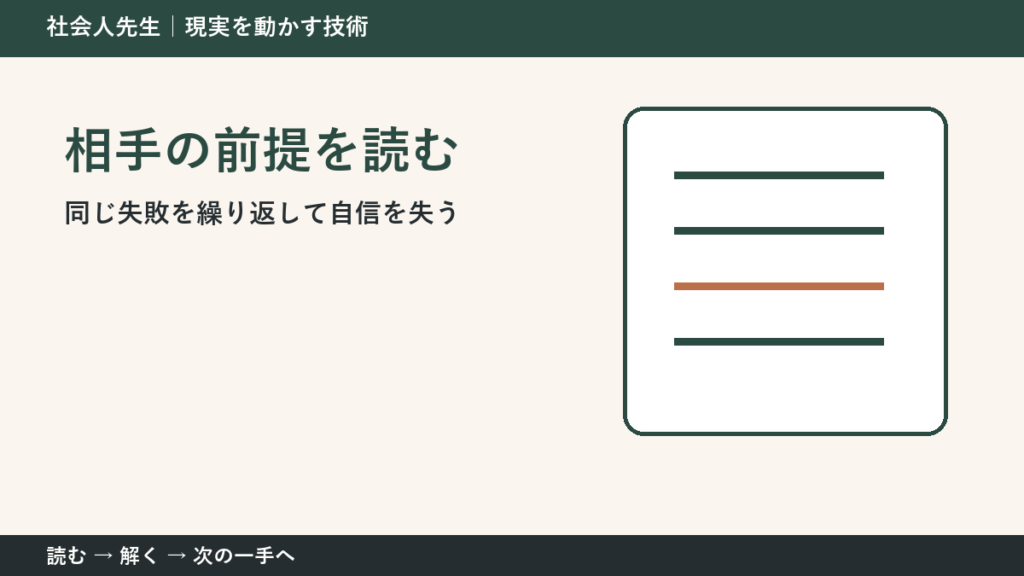 同じ失敗を繰り返して自信を失う。その前に一つだけ読む｜相手の前提を読むで判断を軽くする