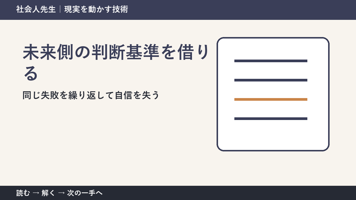 同じ失敗を繰り返して自信を失うとき、最初に変えるのは答えではない｜未来側の判断基準を借りるで次の一手をつくる