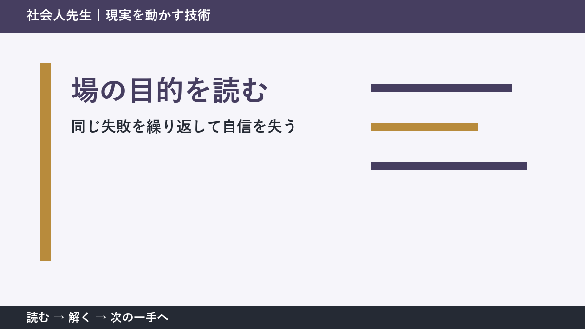 同じ失敗を繰り返して自信を失うとき、視点を一段ずらす｜場の目的を読むを仕事で使う