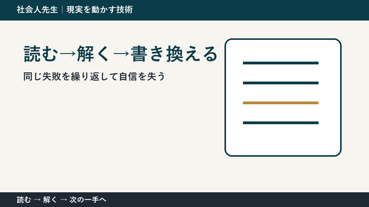 同じ失敗を繰り返して自信を失うとき、何を先に確かめる？｜読む→解く→書き換えるの実践
