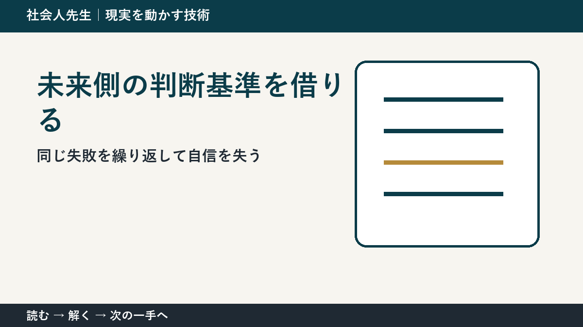 なぜ同じ失敗を繰り返して自信を失うのか｜未来側の判断基準を借りるで『いま見えている現実』を読み直す