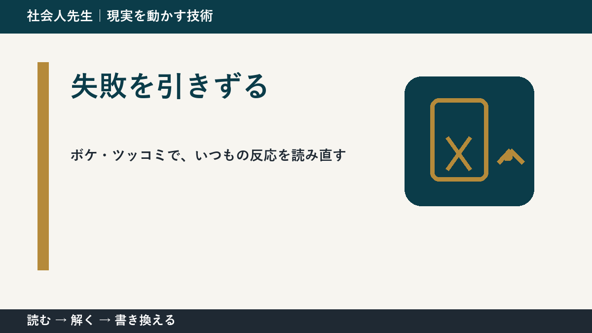 失敗を引きずる｜ボケ・ツッコミで次の一手までほどく｜相手の前提