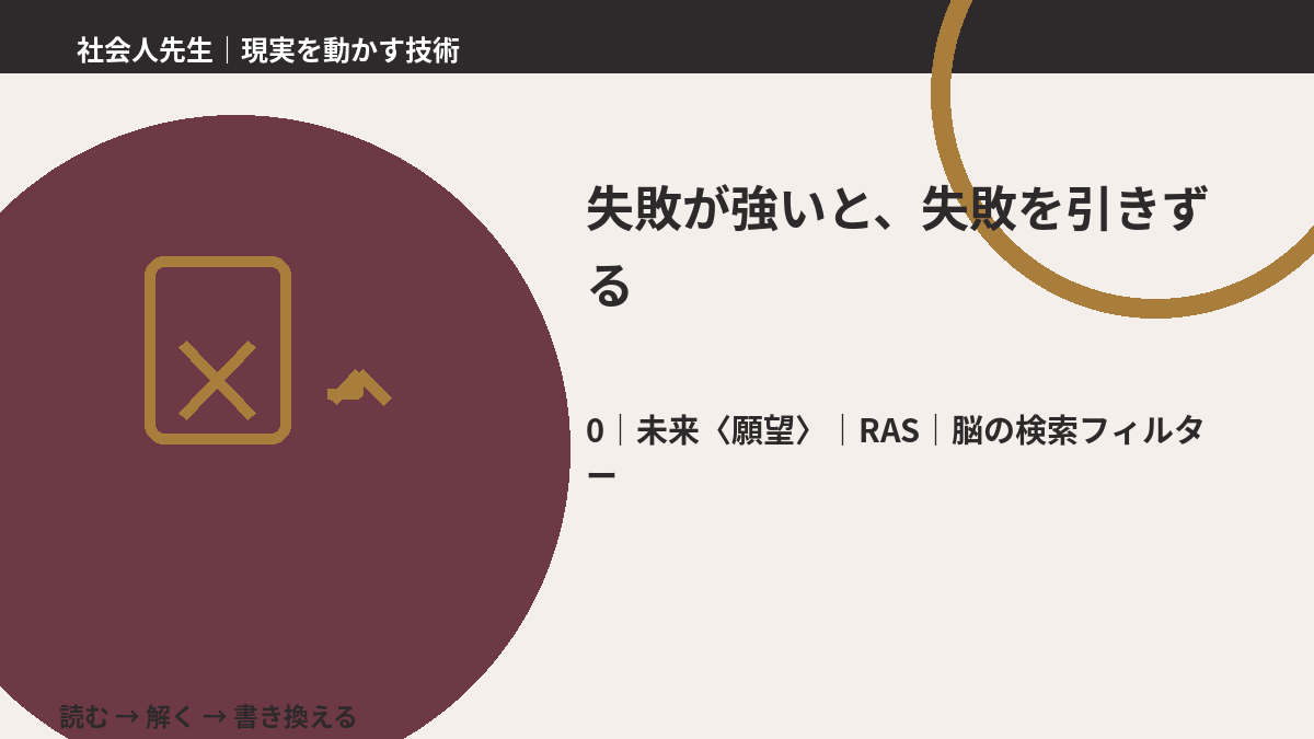 失敗が強いと、失敗を引きずるとき、未来を判断基準にするには？｜RAS｜脳の検索フィルター