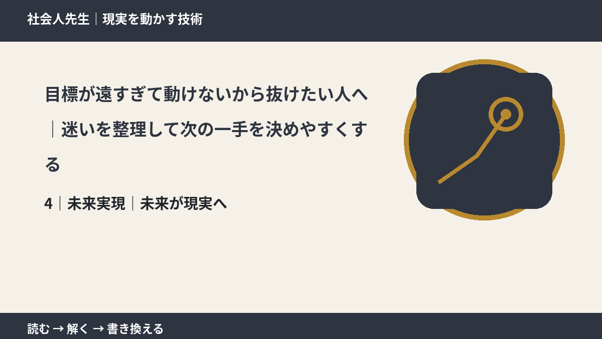 目標が遠すぎて動けないから抜けたい人へ｜迷いを整理して次の一手を決めやすくするとき、未来へつながる次の一手は？｜未来が現実へ