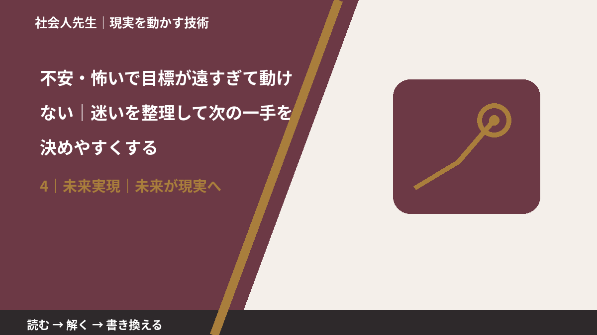 不安・怖いで目標が遠すぎて動けない|迷いを整理して次の一手を決めやすくするとき、未来へつながる次の一手は?|未来が現実へ
