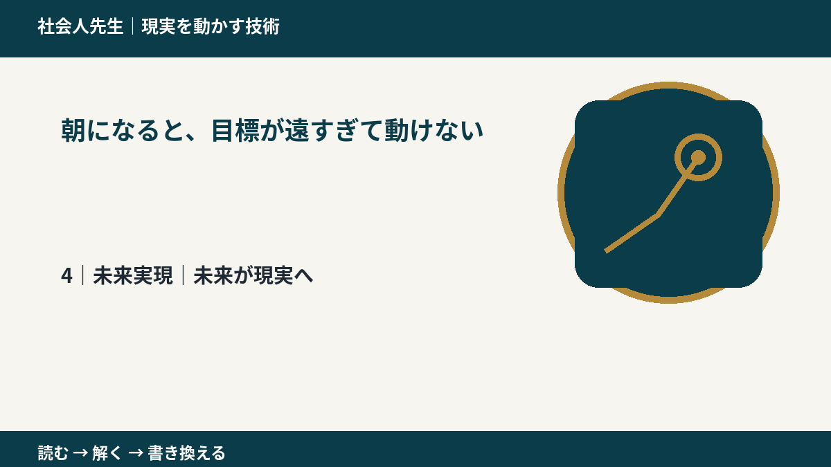朝になると、目標が遠すぎて動けないとき、未来へつながる次の一手は?|未来が現実へ