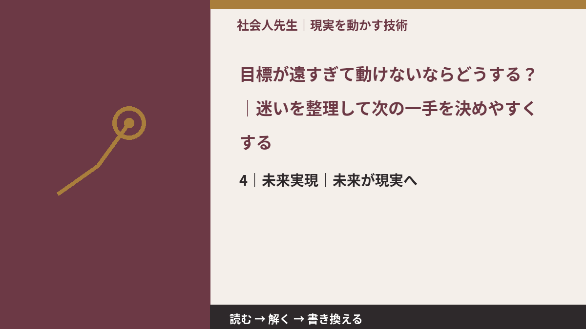 目標が遠すぎて動けないならどうする？｜迷いを整理して次の一手を決めやすくするとき、未来へつながる次の一手は？｜未来が現実へ