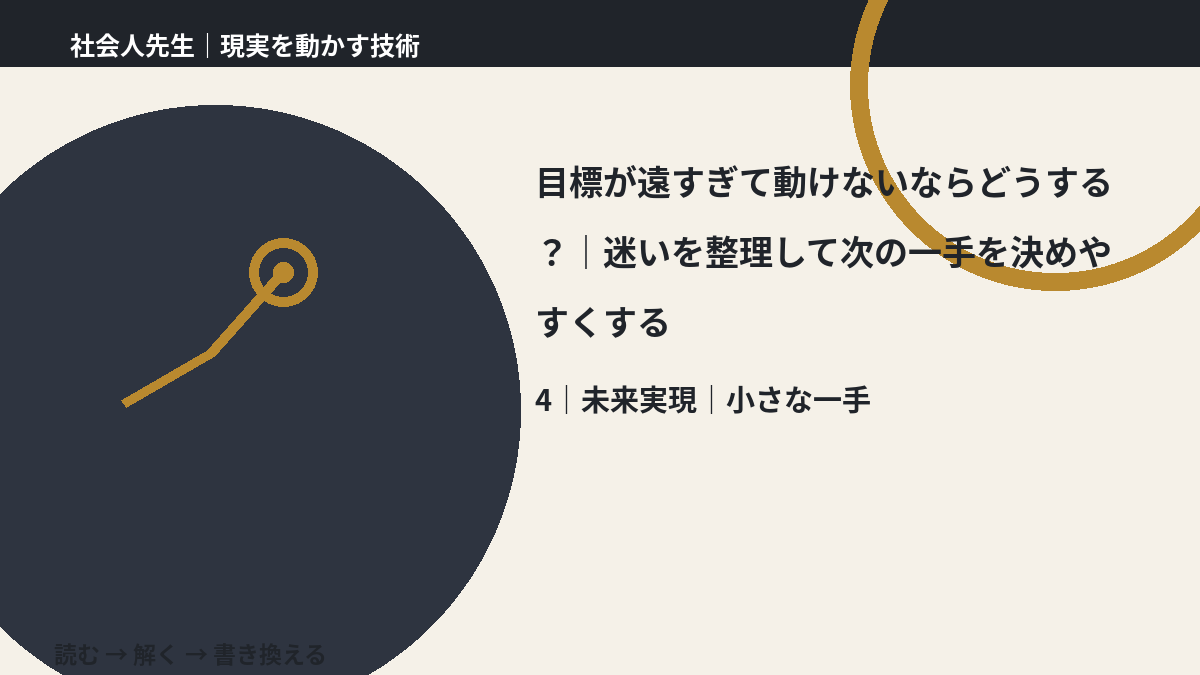 目標が遠すぎて動けないならどうする？｜迷いを整理して次の一手を決めやすくするとき、未来へつながる次の一手は？｜小さな一手