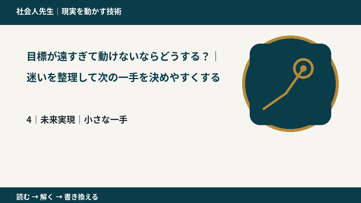 目標が遠すぎて動けないならどうする?|迷いを整理して次の一手を決めやすくするとき、未来へつながる次の一手は?|小さな一手