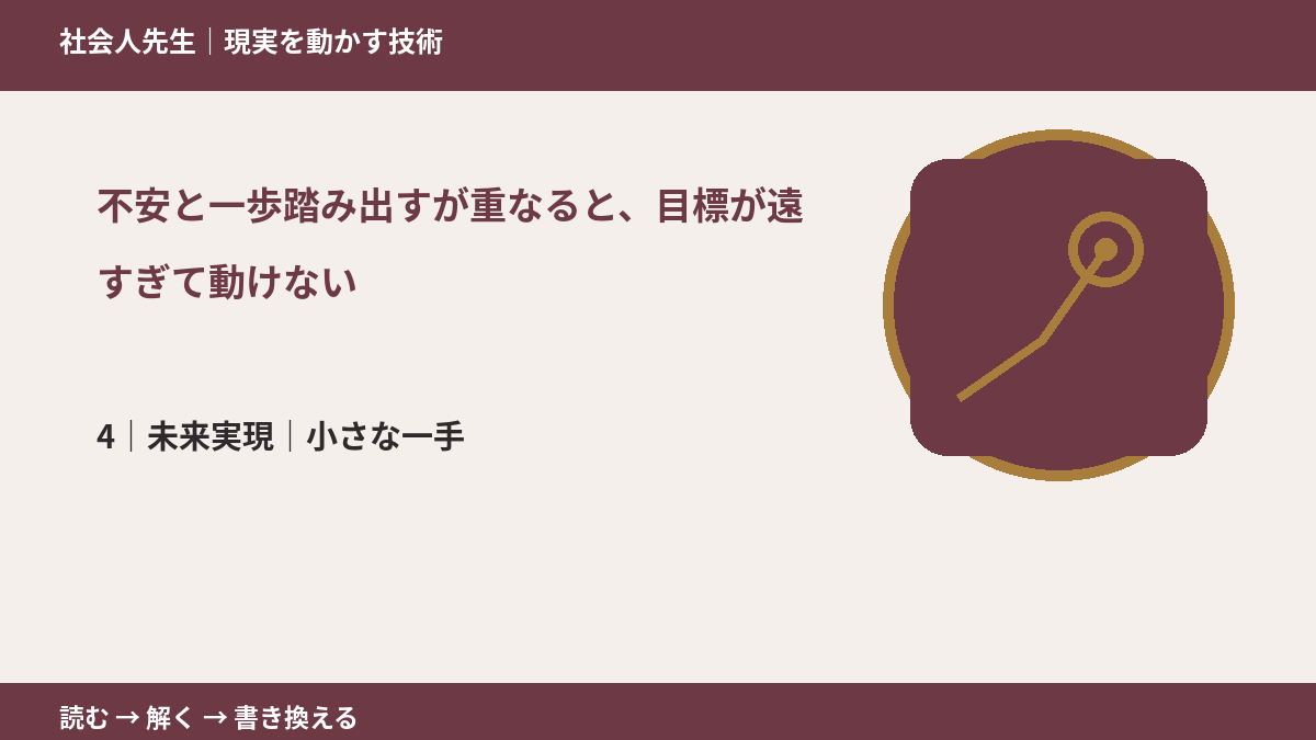 不安と一歩踏み出すが重なると、目標が遠すぎて動けないとき、未来へつながる次の一手は?|小さな一手