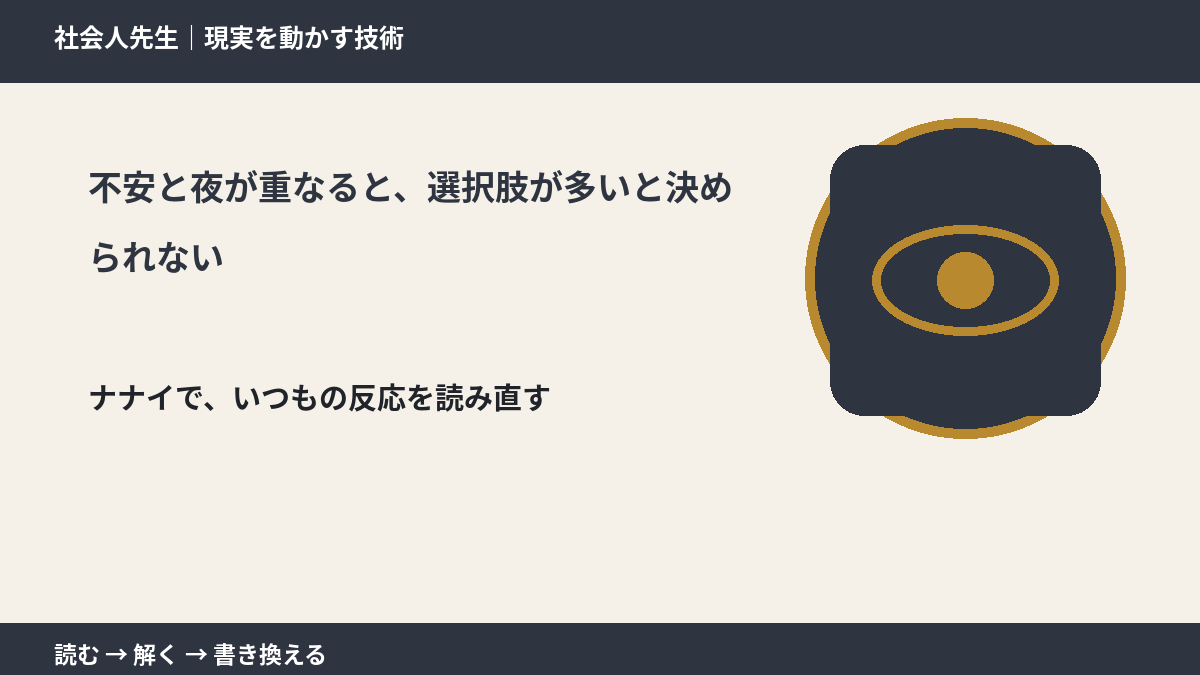 不安と夜が重なると、選択肢が多いと決められない|まず分けたい事実と前提