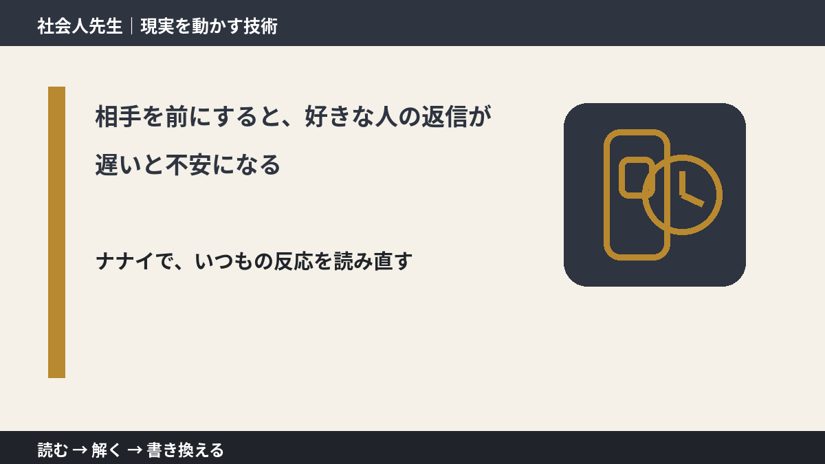 相手を前にすると、好きな人の返信が遅いと不安になるとき、どうする?|事実と解釈を分ける
