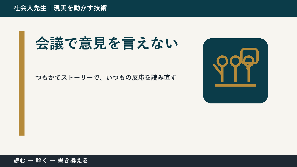 会議で意見を言えないとき、未来人なら何を残す?|つもかてストーリー|時間軸