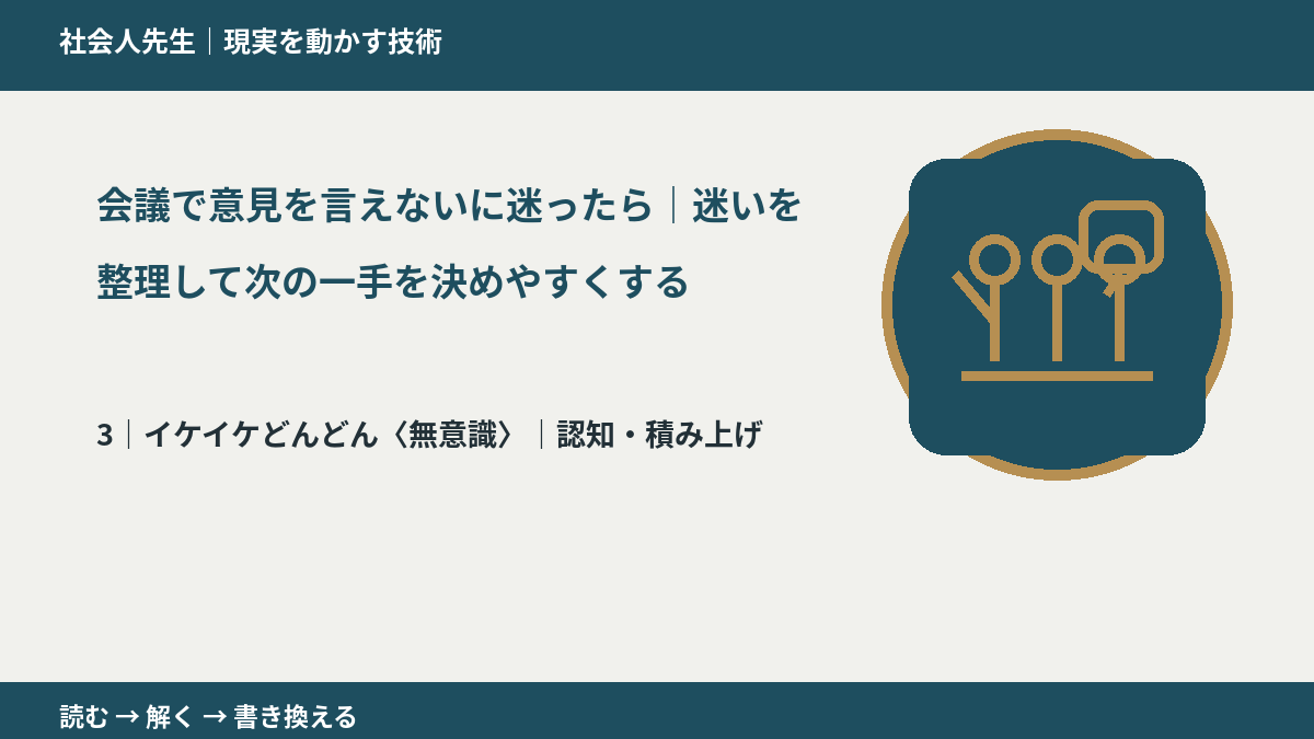 会議で意見を言えないに迷ったら｜迷いを整理して次の一手を決めやすくするとき、気合いでなく自然に動ける状態を育てる｜認知・積み上げ