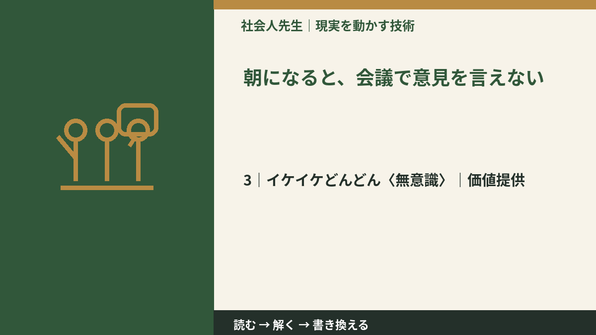 朝になると、会議で意見を言えないとき、気合いでなく自然に動ける状態を育てる｜価値提供