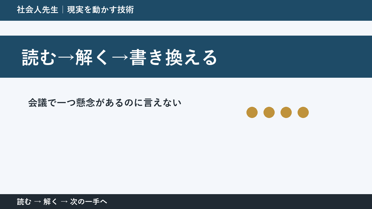 会議で一つ懸念があるのに言えないときの見方を変える|読む→解く→書き換えるで判断基準を取り戻す