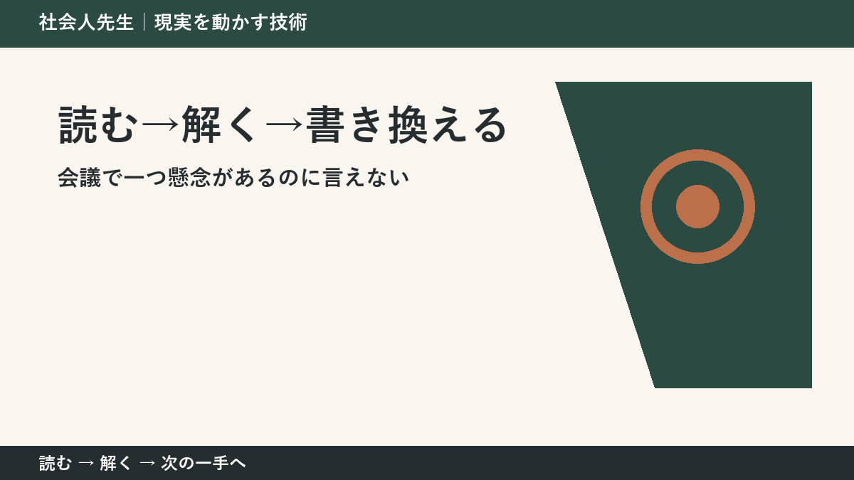 会議で一つ懸念があるのに言えない。その前に一つだけ読む|読む→解く→書き換えるで判断を軽くする