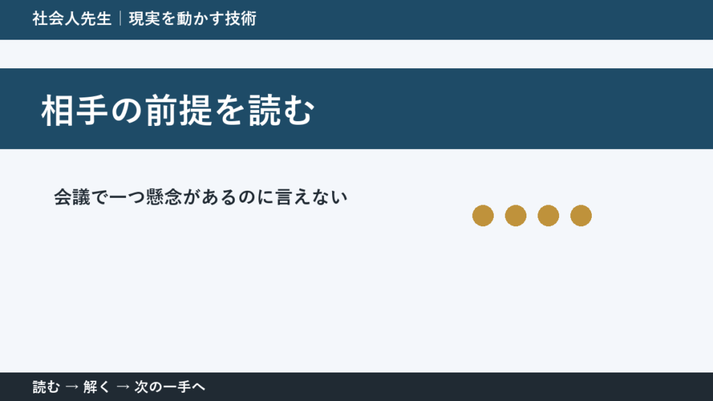 なぜ会議で一つ懸念があるのに言えないのか｜相手の前提を読むで『いま見えている現実』を読み直す