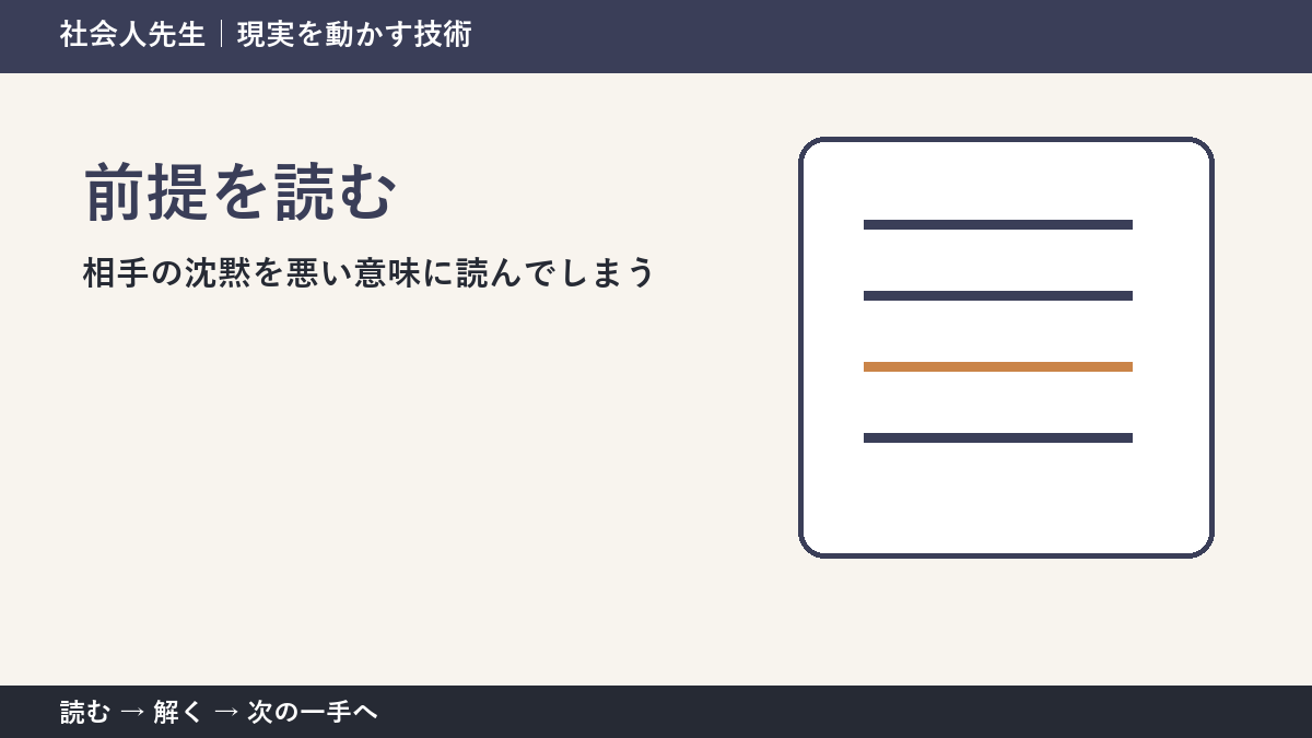 なぜ相手の沈黙を悪い意味に読んでしまうのか｜前提を読むで『いま見えている現実』を読み直す