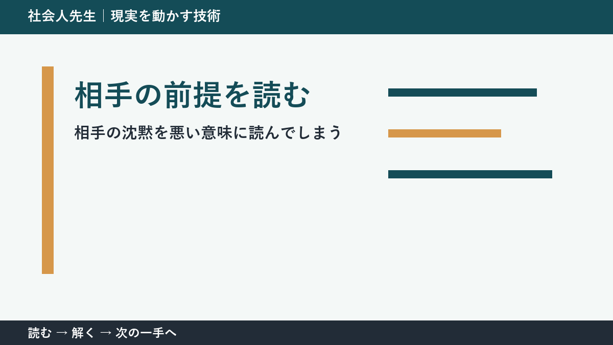 相手の沈黙を悪い意味に読んでしまうとき、視点を一段ずらす｜相手の前提を読むを仕事で使う