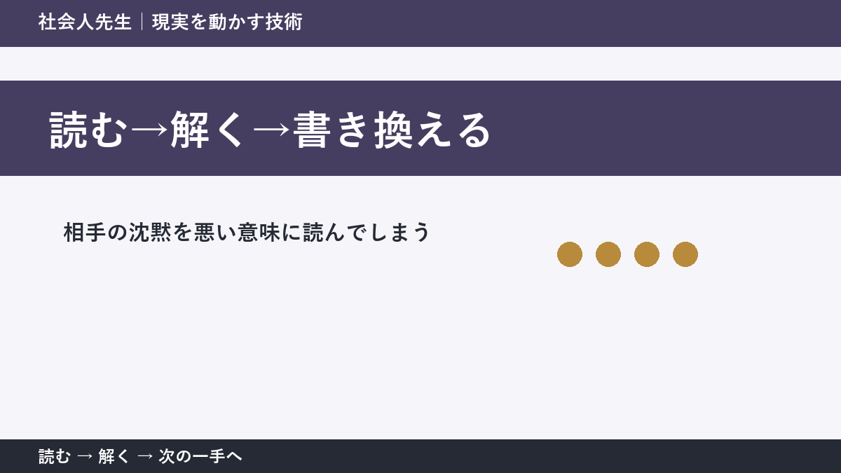 いまの見方を一度疑う|相手の沈黙を悪い意味に読んでしまうときの読む→解く→書き換える