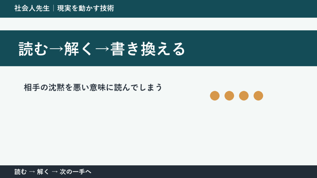 相手の沈黙を悪い意味に読んでしまうとき、視点を一段ずらす｜読む→解く→書き換えるを仕事で使う