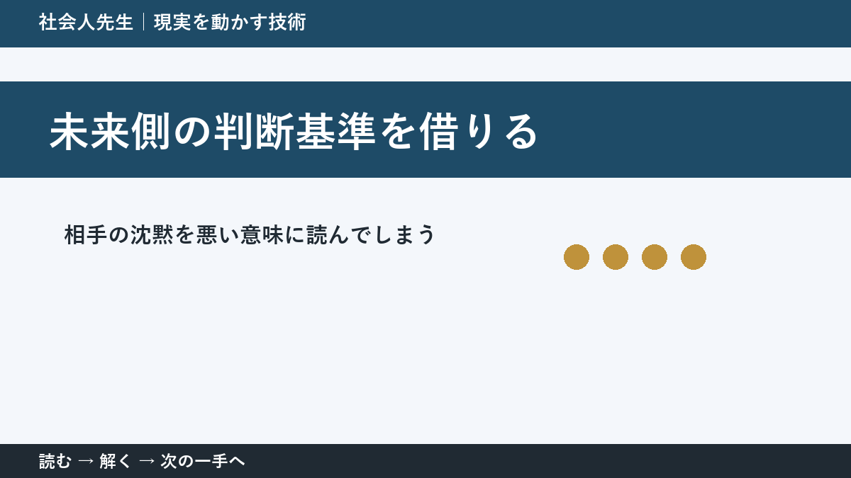相手の沈黙を悪い意味に読んでしまうとき、最初に変えるのは答えではない｜未来側の判断基準を借りるで次の一手をつくる