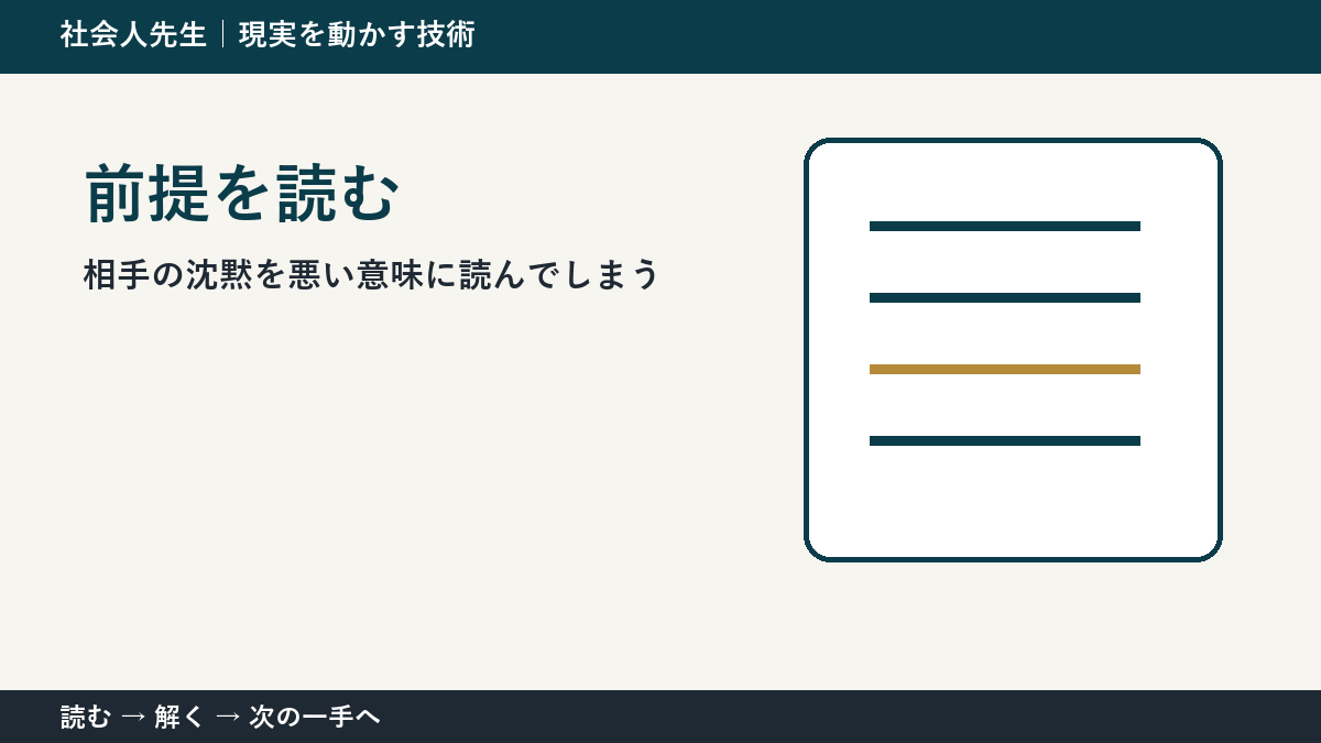 相手の沈黙を悪い意味に読んでしまう。その前に一つだけ読む｜前提を読むで判断を軽くする