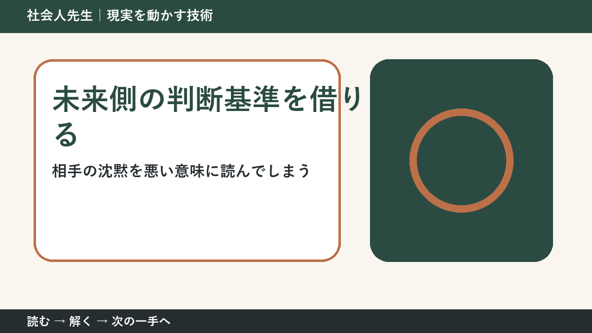 相手の沈黙を悪い意味に読んでしまうとき、視点を一段ずらす｜未来側の判断基準を借りるを仕事で使う