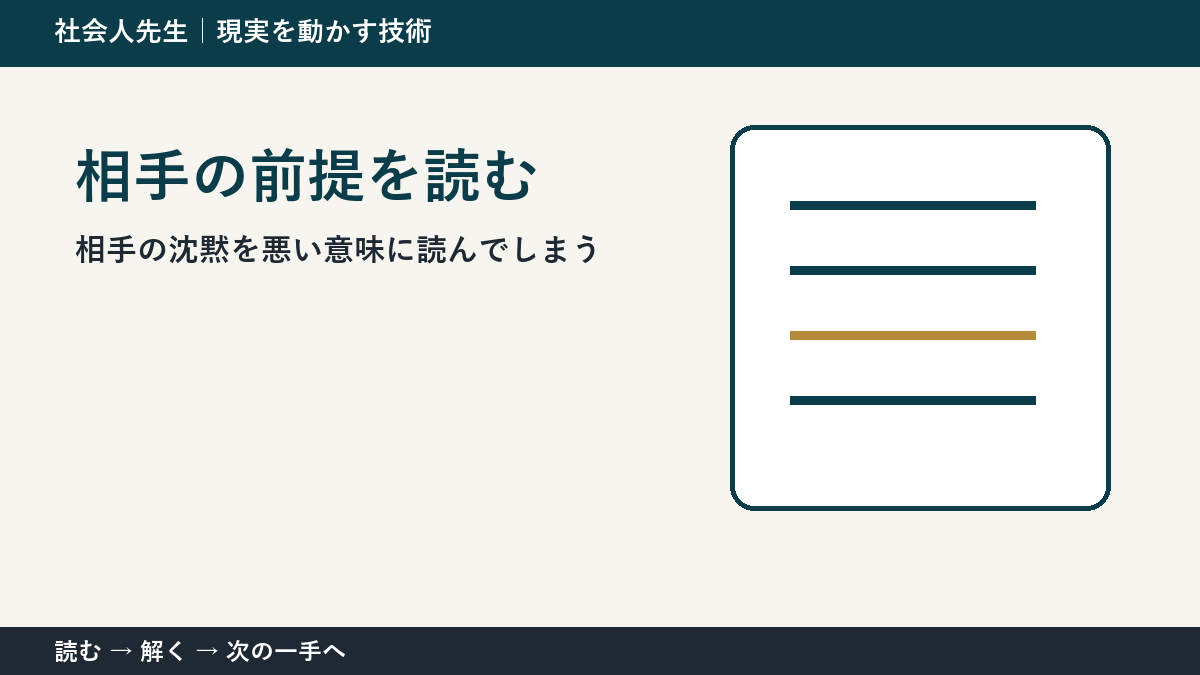 なぜ相手の沈黙を悪い意味に読んでしまうのか｜相手の前提を読むで『いま見えている現実』を読み直す