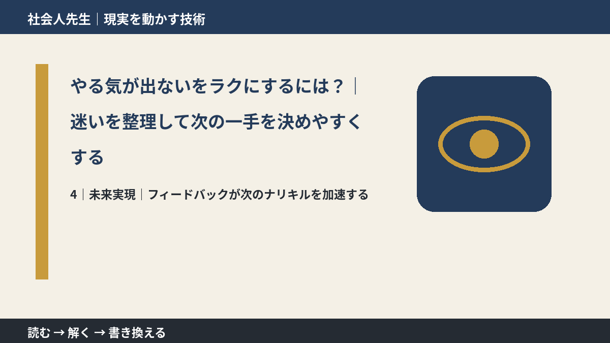 やる気が出ないをラクにするには？｜迷いを整理して次の一手を決めやすくするとき、未来へつながる次の一手は？｜フィードバックが次のナリキルを加速する