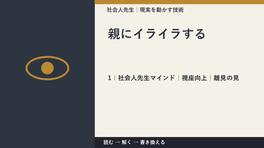 親にイライラするとき、自分の見方だけで決めないために｜視座向上｜離見の見