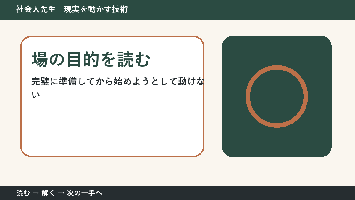 完璧に準備してから始めようとして動けないときの見方を変える｜場の目的を読むで判断基準を取り戻す