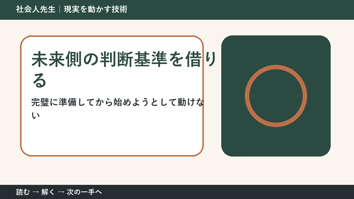 いまの見方を一度疑う｜完璧に準備してから始めようとして動けないときの未来側の判断基準を借りる
