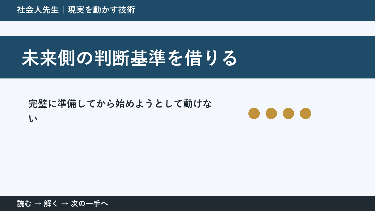 判断を急ぐほど見えなくなるもの｜完璧に準備してから始めようとして動けないときの未来側の判断基準を借りる